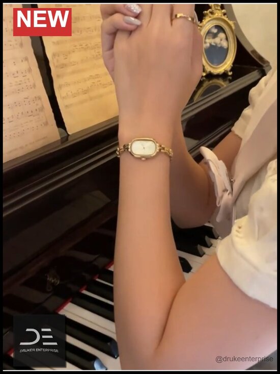 Women\'s Vintage Petite Bracelet Gold Dainty Watch Oval Analog Quartz Luxury